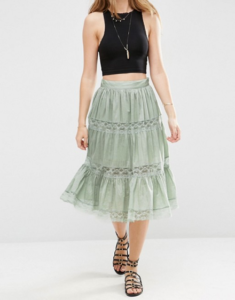 Midi Skirt with Lace Inserts and Tiering ASOS, $46.00